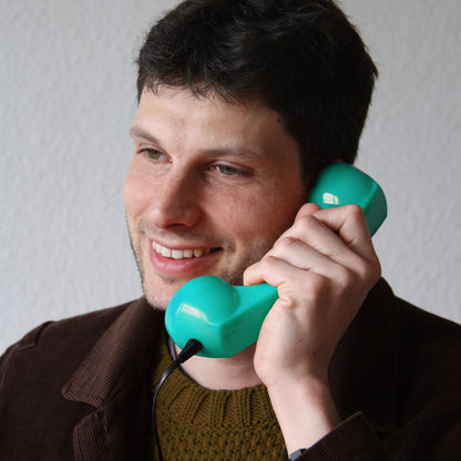 Opis 60s micro mobile phone handset, retro handset for smartphones, iPhone, Samsung, Huawei, etc.