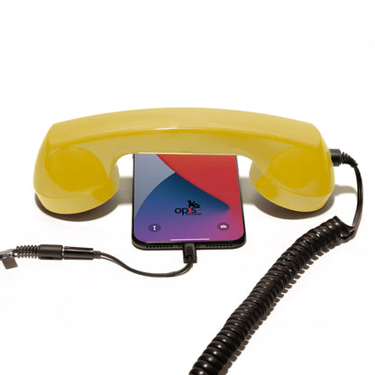 Opis 60s micro mobile phone handset, retro handset for smartphones, iPhone, Samsung, Huawei, etc.